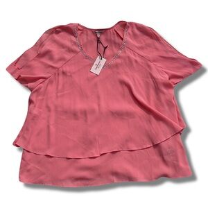 Juicy Couture Women's Rhinestone Studded V Neck Cut Out Arm Blouse Size XXL